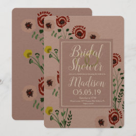 Broderade blombröllopsdusch vintage-folie-ringar inbjudningar