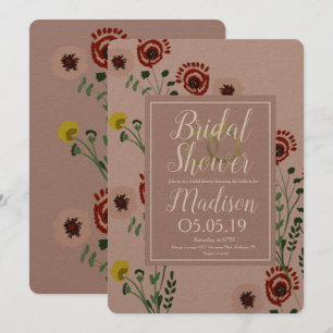 Broderade blombröllopsdusch vintage-folie-ringar inbjudningar