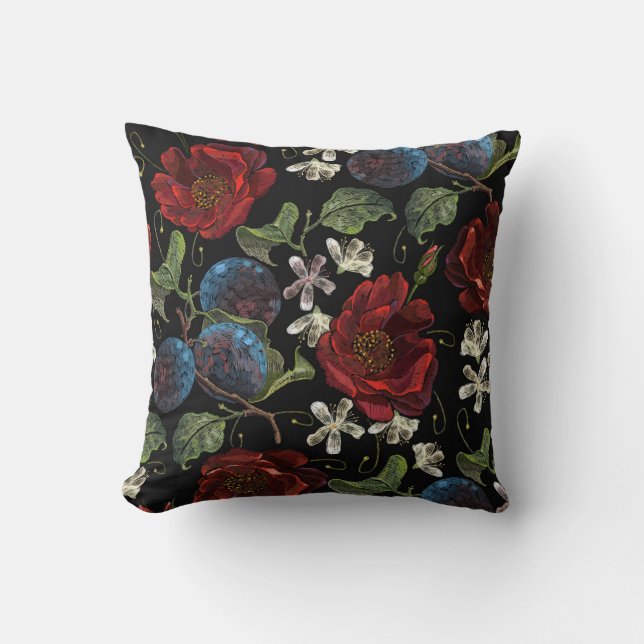 Broderade Blommigtar: Renaissance Sömlös Mönster Kudde (Framsida)