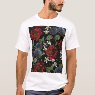 Broderade Blommigtar: Renaissance Sömlös Mönster T Shirt