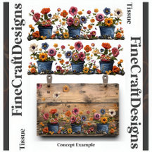 Broderade blommor i pots decoupage L och R 018