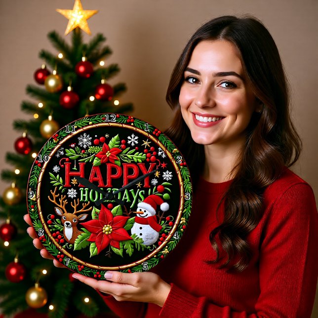 Broderade God Jul Svart Stor Klocka (Skapare uppladdad)