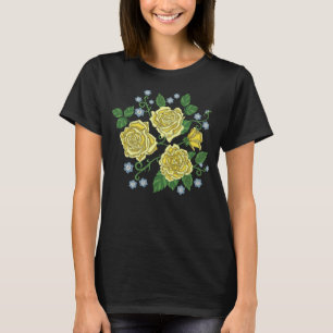 Broderade gul rosblommor t-shirt