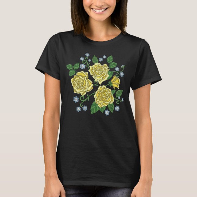 Broderade gul rosblommor tee (Framsida)
