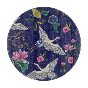 Broderade kranar och blommor, sömlösa vintagar