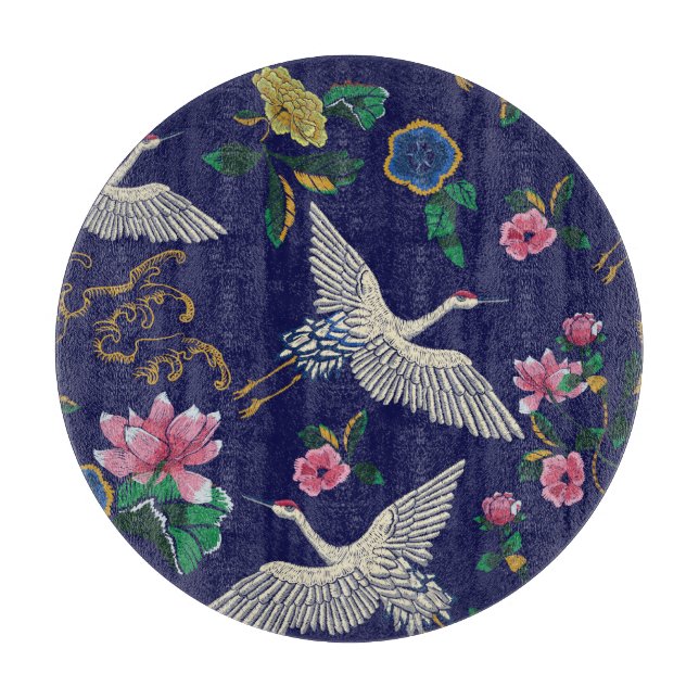 Broderade kranar och blommor, sömlösa vintagar (Framsidan)