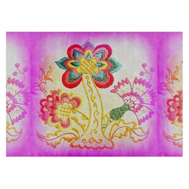 Broderade skärskivor av glas av rosa handflatan tr (Framsidan)