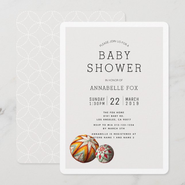 Broderade trådklot Baby Shower-inbjudan Inbjudningar (Fram/baksida)