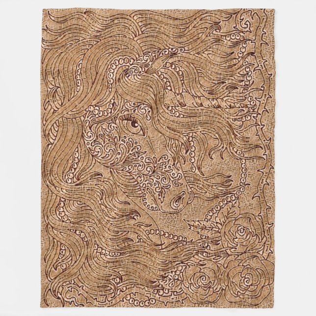 Broderade Unicorn Wood Art Fleecefilt (Framsidan)