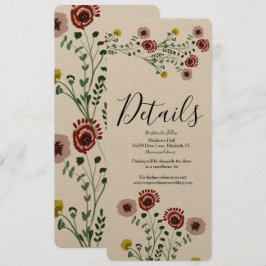 Broderade Vintage Blommiga Botaniska Bröllopsdetal Inbjudningar