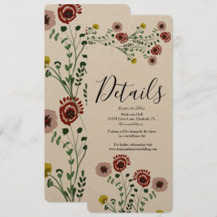 Broderade Vintage Blommiga Botaniska Bröllopsdetal Inbjudningar