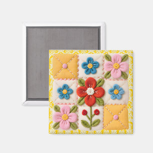 Broderat blomster quiltblock magnet