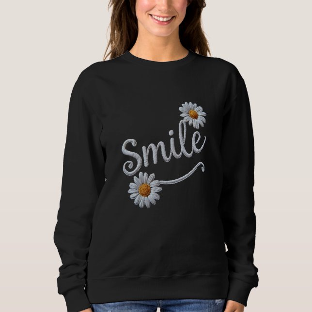 Broderat Daisy-leende – Blommig kursiv typografi T Shirt (Framsida)
