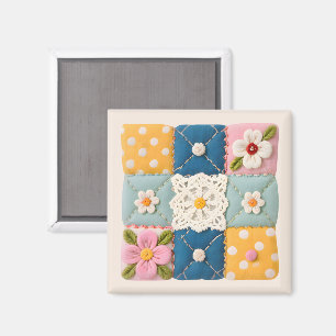 Broderat spets- och blomster quiltblock magnet