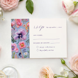 Broderi Blommig Trädgård Lila Bröllop OSA Kort