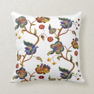 Broderi för blom- Faux för blått Jacobean Kudde