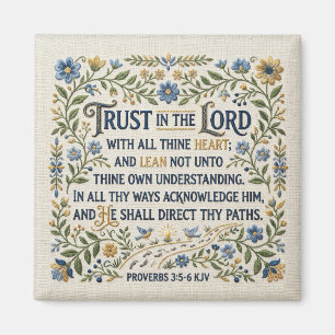 Broderi Lita på Herren Ordspråksboken 3:5-6 KJV Magnet