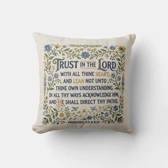 Broderi Lita på Herren Sprüken 3:5-6 KJV Kudde (Framsida)