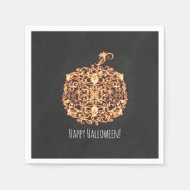 Broderi Orange Glödande Pumpa Halloweenfest Pappersservett