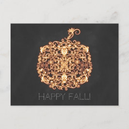 Broderi Orange Glödande Pumpa Höst Fall Vykort
