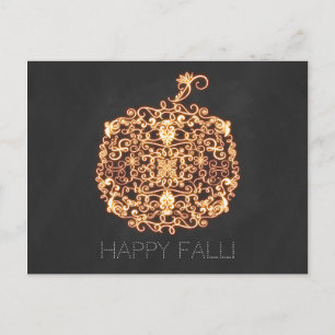 Broderi Orange Glödande Pumpa Höst Fall Vykort