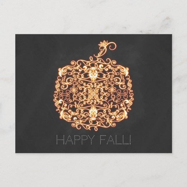 Broderi Orange Glödande Pumpa Höst Vykort (Framsida)