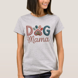 Broderi Stil Hund Mamma - Mors Dag T Shirt