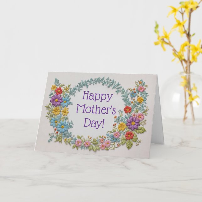 Broderi Utseende Krans Mors Dag Kort (Gul blomma)