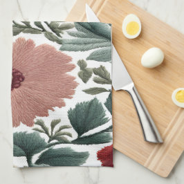 Broderier. Blommor. Blomkors närhet Kökshandduk