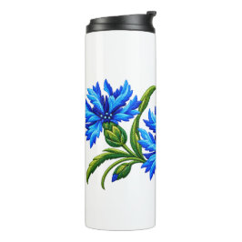 Broderiliknande blå kornblommor