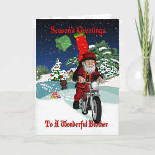 Brodermotorcykel Santa med flyggåvor Helgkort