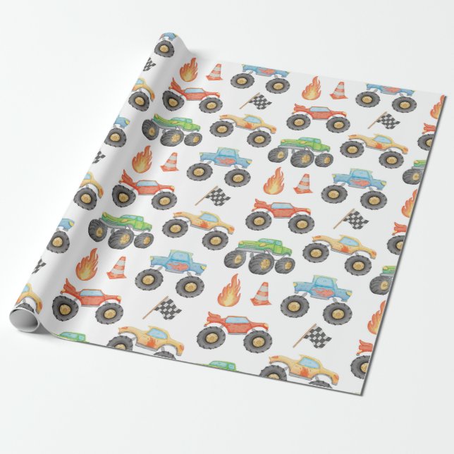 BRODI Färgglad Monster Truck Pojkfödelsedag Presentpapper (Utrullad)