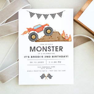 BRODI Red Monster Lastbil Boy Birthday Inbjudningar