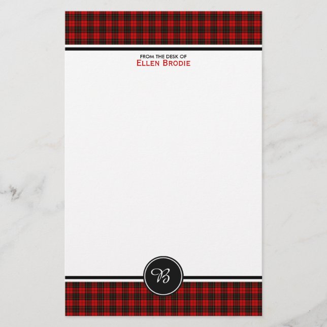 Brodie Family Tartan Red and Black Play Monogram Brevpapper (Framsida)