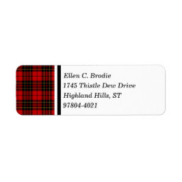 Brodie Klan Red and Black Scottish Tartan Returadress Etikett