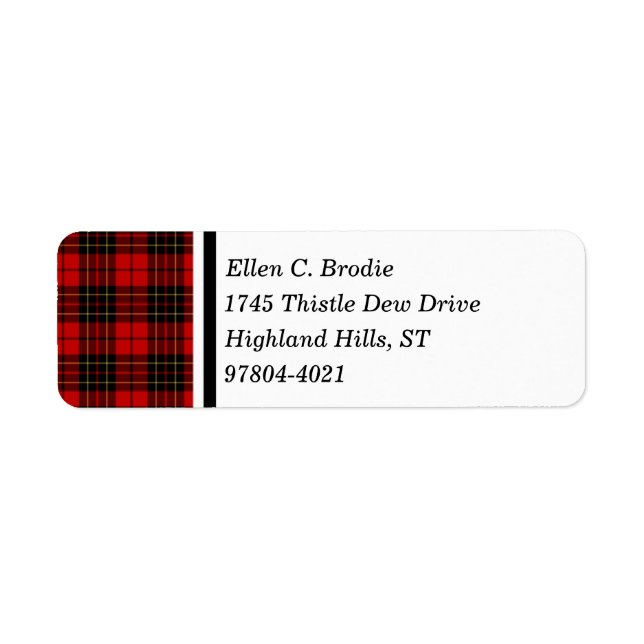 Brodie Klan Red and Black Scottish Tartan Returadress Etikett (Framsidan)