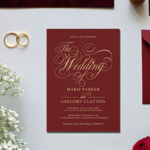 Brödinbjudan till elegant Calligraphy Wede_Red/Gul Inbjudningar