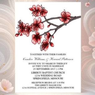 Brödinbjudan till Red Simple Cherry Blommars Weddi Inbjudningar