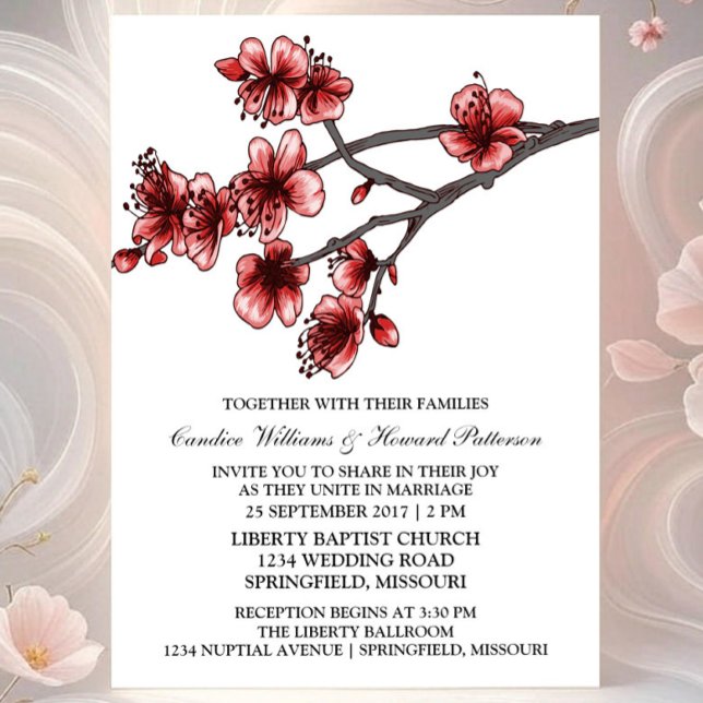 Brödinbjudan till Red Simple Cherry Blommars Weddi Inbjudningar (Red Simple Cherry Blossom Wedding Invite)