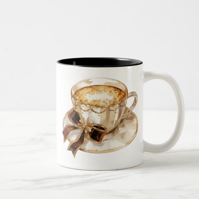 Brödkaffeillustration för hett av brunkolscoquette Två-Tonad mugg (Höger)