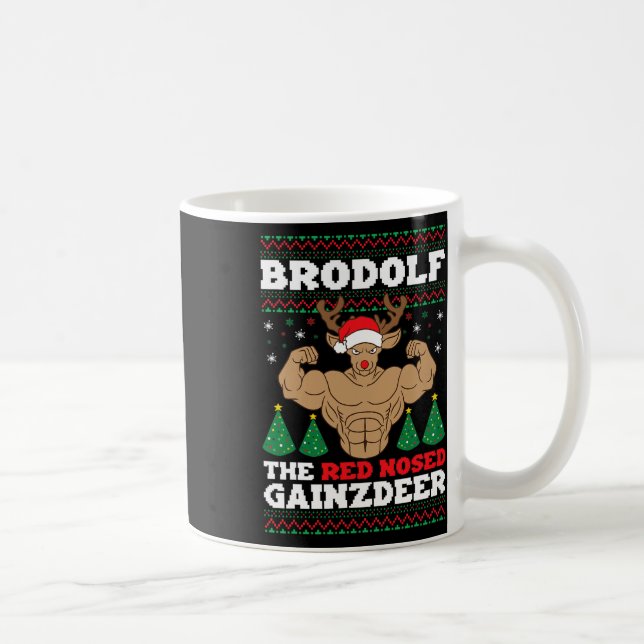 Brodolf Funny Christmas Buff Reindeer Gym Bodybuil Kaffemugg (Höger)
