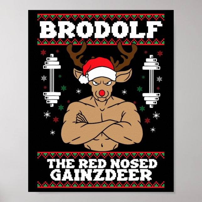 Brodolf Funny Christmas Buff Reindeer Gym Bodybuil Poster (Framsidan)