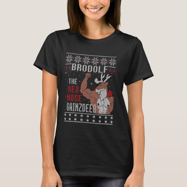 Brodolf Red Nose Gainzdeer Ugly Sweater Kristus T Shirt (Framsida)