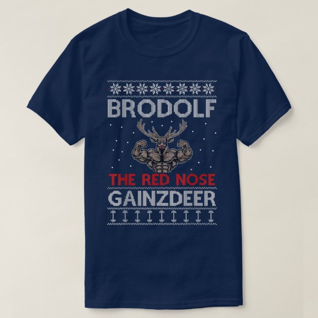 Brodolf Reindeer Funny jul Gym Body Builder T Shirt (Design framsida)
