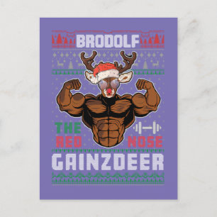 Brodolf the Red Nose Gainzdeer Gym Ugly jul Vykort