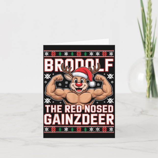 Brodolf The Red Nosed Gainzdeer Funny Xmas Gym Out Kort (Framsida)