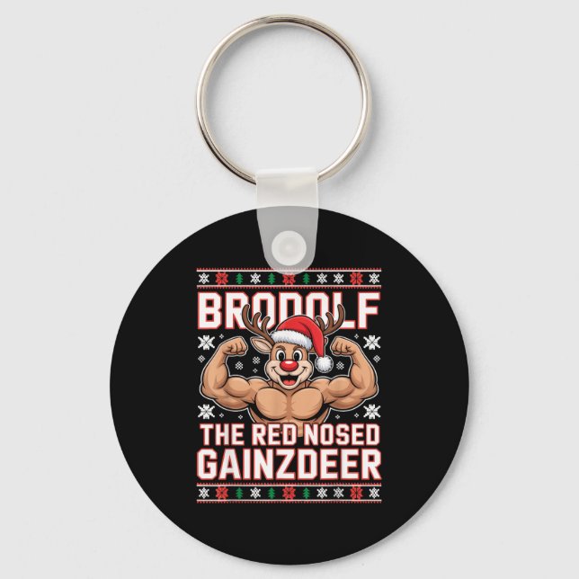 Brodolf The Red Nosed Gainzdeer Funny Xmas Gym Out Nyckelring (Framsida)