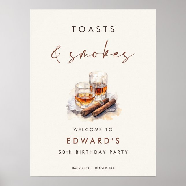 Brödrost och röker Whisky & Cigar Födelsedagsvälko Poster (Framsidan)