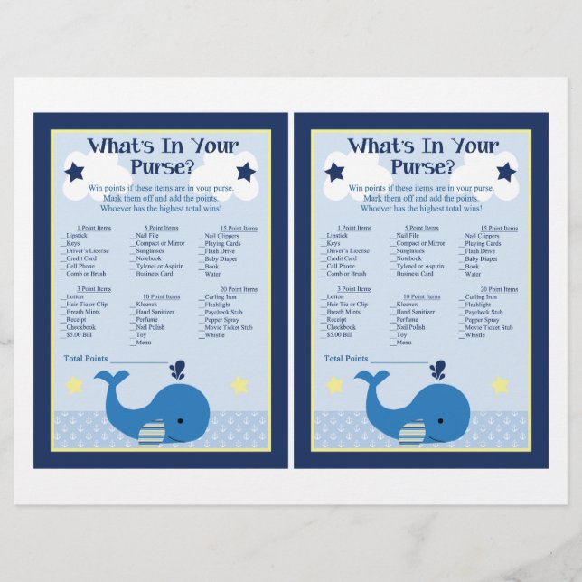 Brody Whale Nautical Baby Shower Purwer Game (Framsida)