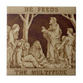 Brögved Jesus Miracle Repro Antique Sepia Guld Kakelplatta